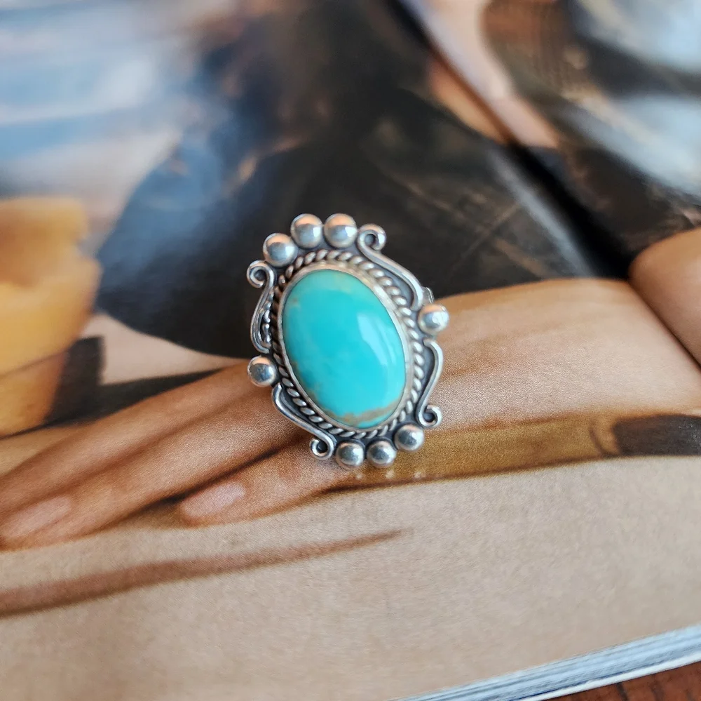 GENUINE turquoise and Sterling Silver Statement Ring Size 6 - Picture 4 of 6
